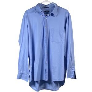 IZOD Mens Shirt Size XL 17.5 Blue Long Sleeve Button Down Silky Poplin Easy Care